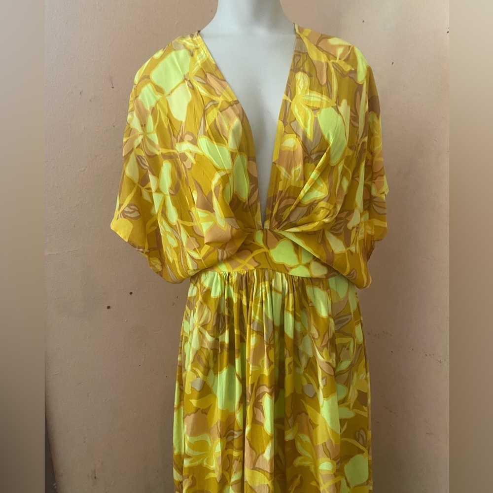 Olivaceous Yellow Green Wrap Sundress - Picture 2 of 10